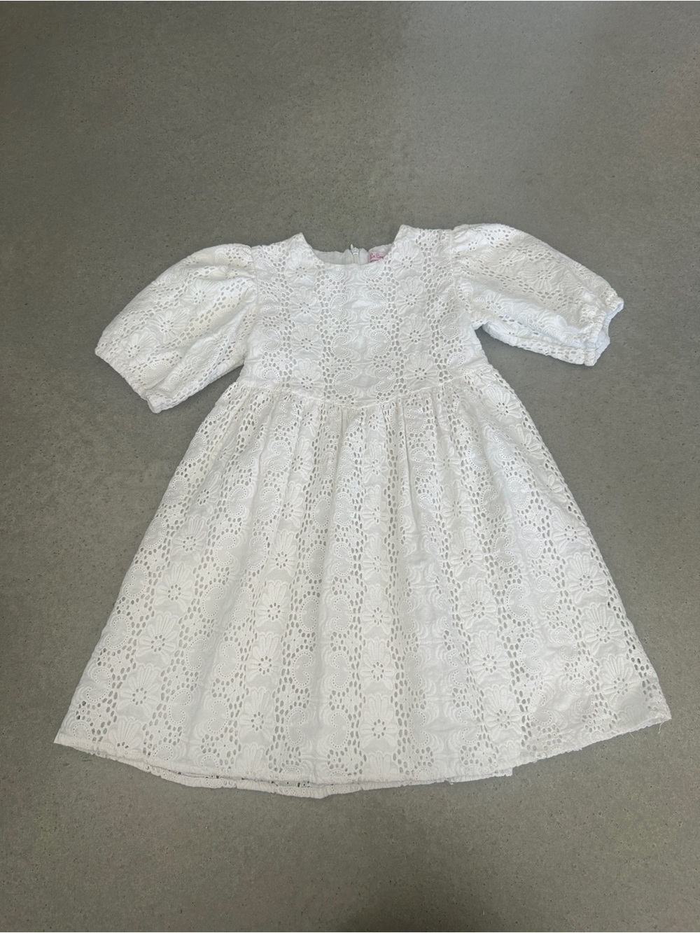 La Coqueta Classic White Eyelet Kids Dress - Puff Sleeve — size 6